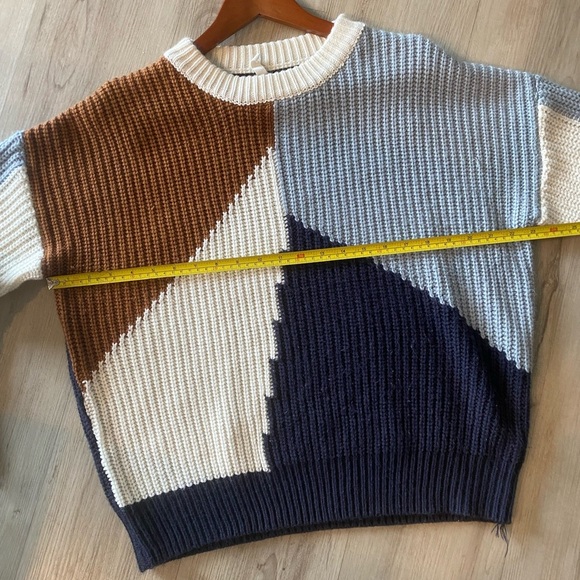 Wishlist Colorblock Crew Neck Sweater - Brown, Blue, Cream - Picture 7 of 11
